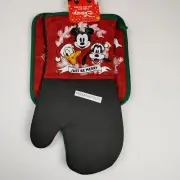 Disney Mickey Donald Goofy Minnie Daisy Just Be Merry Oven Mitt Potholder Set
