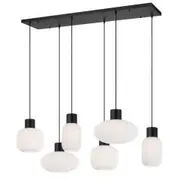 Telbix Lighting Nori Metal Glass 6LT Pendant Light - Black Matt / Opal Matt