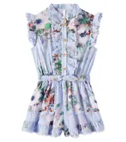 [Zimmermann Kids] Zimmermann Kids Everley floral frilled cotton playsuit Y 4 blue