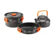 3pcs Portable Outdoor Camping Cookware Water Kettle Pan Sets Alumina Cooking Kits Utensils Hiking Picnic