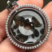 Sericho Pallasite Meteorite Round Button Rotate Pendant Stainless Steel Frame