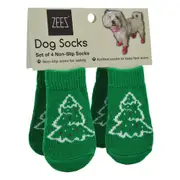 Zeez Non-Slip Sole Knitted Dog Socks Christmas Tree Green Set of 4 - 4 Sizes