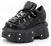 [Kluolandi] Women's Platform Biker Boots Square Toe Lace Up Motorcycle Boots Black Metal Combat Goth Booties