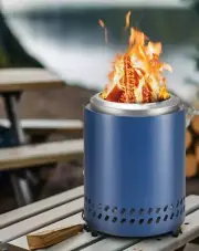 Tabletop Fire Pit, 7-Inch Smokeless Stainless Steel, BLUE, Free Carry Bag