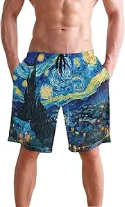 [XYMZR] Men's Swim Trunks Starry Night Town Quick-Dry Bathing Suit Swimming Board Shorts S