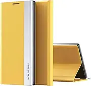 HonwYes Case Compatible iPhone 8 Folio Case Flip Leather PU+PC Full Body Protect Cover Magnetic with Holder Shockproof Anti-Scratch Slim Phone Shell Yellow|Tempered Film 2