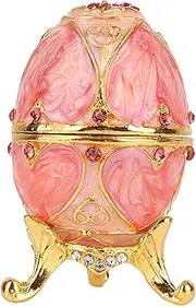 [Kufoo] Jewelry Trinket Box, Egg Hand Painted Enameled Box Classic Ornaments Metal Craft Home Decor, Sculpted Jewelry Organizer for Necklace Bracelet Home Desktop Decor Gifts