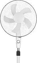 Large Volume Standing Pedestal Fan 3 Speeds White for Home and Office (Rechargeable (with Charger and Solar Panel))