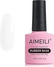 [AIMEILI] Clear Rubber Base Gel For Nails, Soak Off U V LED Hema Free Clear Sheer Gel Nail Polish, 4 in 1 Nail Strengthen/Enhance/Base Coat/Color Gel Polish 10ml