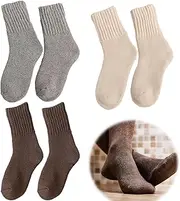 [Zeaicos] 3pairs Women Thermal Warm Socks, Cosy Boot Welly Winter Warm Thick Ladies Thermal Socks, Thick Comfy Work Hiking Crew Boot Socks Gifts for Ladies Regular, Light gray, dark coffee, beige, One