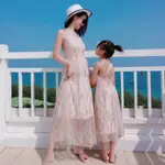 親子裝夏裝母女裝派對禮服沙灘亮片吊帶洋裝兒童節禮物長裙海邊度假