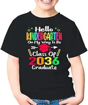 [SDVN] Hello Kindergarten Back to School Class of 2036 Graduation Graduate Senior Unisex Kids Shirt Gift Youth T-Shirt (Black;M)