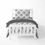 Bacati - Classic Damask Black/White 4 Pc Neutral dler Bedding Set 100 Percent Cotton Includes Reversible Comforter, Fitted Sheet, Top Sheet, and Pillow Case for Boys/Girls