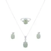 Sterling Silver Diamond Set Jade Jewellery Set