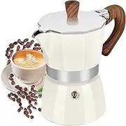 BOMPCAFE Moka Pot 300ml-6 Espresso Cup Maker, Italian Stovetop Coffee Makers Percolator, Aluminum, Easy To Use & Clean, Camping Home Use | White | for Mocha Cappuccinos, Lattes