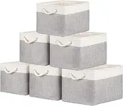 6-Pack Collapsible Fabric Storage Baskets, 38x28x24cm Rectangular Organizer Bins for Shelves, Closets, Nursery, Home, Office, and Gift Storage, White & Grey