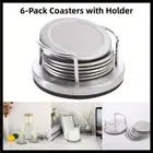 6x Stainless Steel Coasters For Drink With Holder Heat Resistant Cup Mat Pad Set