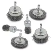 6 Pack Wire Brush Set for Drill, 1/4" Hex Shank, Rust & Paint Removal