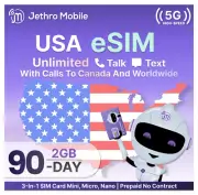 Jethro Mobile eSIM Phone Card Unlimited Talk, Text & 2GB High-Speed Data, 3 MO