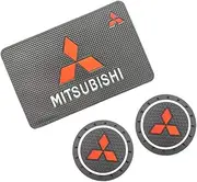 Bettway Car Coasters - 2PC 2.83in Cup Holder Pad & 1PC Silicone Anti-Slip Mat for Mitsubishi Auto SUV