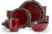 Elama Stoneware Round Oval Dinnerware Dish Set Dark Red