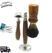 Shaving & Grooming Set |Brown Safety & SilverTip Badger Brush| Men's Kit Gift