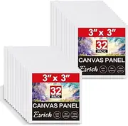 ESRICH 32 Pack 3x3 Inch Mini Canvas Panels, Cotton, White, Tempera, 9x0.71 Inches, Perfect for Oil, Watercolor, Acrylic, Gouache & Tempera Paint, Ideal for Teaching, Gatherings, Home Decorations