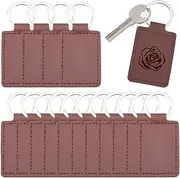 [DICOSMETIC] 16Pcs PU Leather Keychain 8.8cm Laser Engraving Keychain Rectangle PU Key Fobs with Key Rings Coconut Brown Leather Keychains Blanks for Laser DIY Crafts Gift Accessories, Coconut Brown
