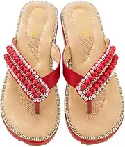 [XUEMML] Women's Cute Open Toes Flip Flops One Band Ankle Strap Flexible Summer Crystal Wedges Sandals，Elegant Bohemian Flip Flop Ladies Female Casual Comfortable and Breathable Slippers