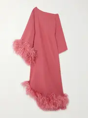 [Taller Marmo] Taller Marmo - Ubud One-shoulder Feather-trimmed Crepe Gown - Pink - IT36 IT 36 Pink