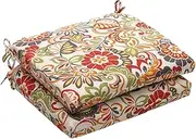 Pillow Perfect Indoor/Outdoor Multicolored Modern Floral Square Seat Cushion, 2-Pack