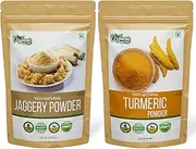 Organic Zing Bundle of : Jaggery Powder - 454 gm (32 oz) & Turmeric Powder - 115 g / 4 oz