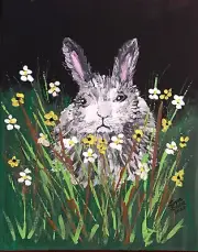 Original painting Bunny Rabbit in grass 8x10" canvas panel by Lynne Kohler