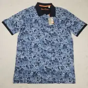 Robert Graham AMARO Floral Print Classic Fit Blue Polo Shirt Men's Size Medium