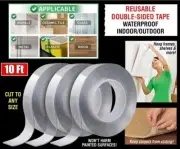 10Ft x 3PCS Nano Magical Tape Double Sided Traceless Washable Adhesive Gel