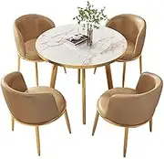 Round Meeting Table and Chair Set for 4 Persons Office Furniture Space Saving Reception or Living Room Brown Color Options