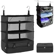 [GIOTUK] Portable Hanging Closet Storage Bag, 3-Shelf Closet Organizer Pocket Collapsible Travel Shelves Bag Luggage Organiser Bag Space Saver for Wardrobe Suitcase Carry On