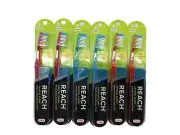 6 pk Reach Toothbrush Firm Crastal Clean With Travel Cap Assorted Colors