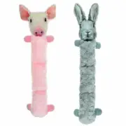 Tubular Squeaker Dog Toys 3 Stack 22" Long Plush Fur Fabric Choose Pig or Rabbit
