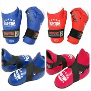 TOPTEN ITF SET RED Blue Superfight LEATHER Gloves FIGHT KICKS TAEKWONDO SPARING