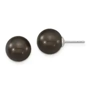 Sterling Silver Majestik Rhodium-Plated 10-11mm Black Imitation Shell Pearl Stud Earrings