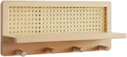 Nursery Shelf Hooks - Rustic Wooden Shelf Storage Hanging Rattan Home Decoration | Farmhouse Decor Rustic Wall Organizer Nursery Bookshelves with Hooks for Entryway