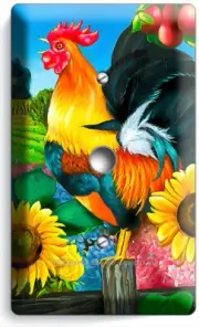 COUTRY FARM FRENCH ROOSTER SUNFLOWERS LIGHT DIMMER CABLE PLATE KITCHEN ART DECOR