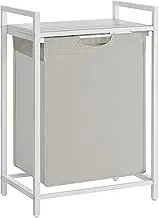VASAGLE Laundry Hamper, Laundry Basket, Laundry Sorter with Pull-Out and Removable Laundry Bag, Shelf, Metal Frame, 17.2 Gallons (65L), 19.7 x 13 x 28.4 Inches, White UBLH101W01