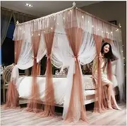 Luxury Bed Canopy Mosquito Net, 4 Corner Post Poster Fairy Room Bed Curtain, Girl Bedroom Decorative Bedspread (Color : Brown, Size : 150X200cm/59X79in)