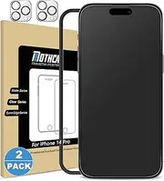 Mothca 2 Pack Matte Glass Screen Protector for iPhone 14 Pro [6.1 inch] with 2 Pack Camera Lens Protector, Anti-Glare & Anti-Fingerprint Tempered Glass Film, Case Friendly Bubble Free Smooth as Silk