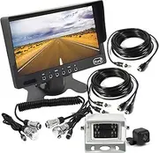 Elinz 7" HD Monitor 800x480 4PIN System CCD Reversing Camera Kit 120 Degree Wide View Angle Trailer Cable MIC White Mini CMOS Camera 150 Degree Wide View Angle Waterproof 12V 24V Truck Caravan