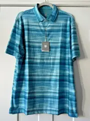 Hickey Freeman NWT Men's Medium Golf Polo Shirt Aqua Blue Stripes SS NWT $94