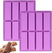 2 Pcs Large Rectangle Silicone Mould, 8-Cavity DIY Granola Bars Mold Cereal Bar Molds Chocolate Mould Muffin Tray, Energy Bar Maker Baking Pan for Truffles Bread Loaf Brownie Pudding and Soap