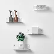 OAPRIRE 9 Inch Floating Wall Shelves Set of 4 - Solve Counter Space Issues - Acrylic Small Wall Shelf for Bathroom, Bedroom, Living Room, Office with Cable Clips (4, White)